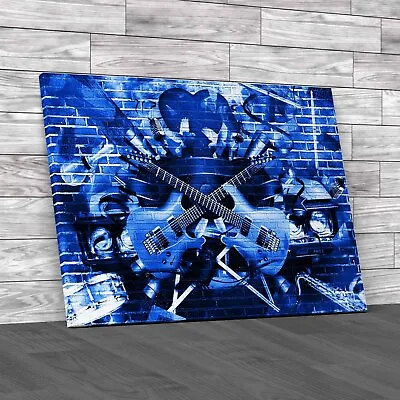 Vibrant Music Instruments Collage A Colorful Blue Canvas Print Large Picture • £14.95