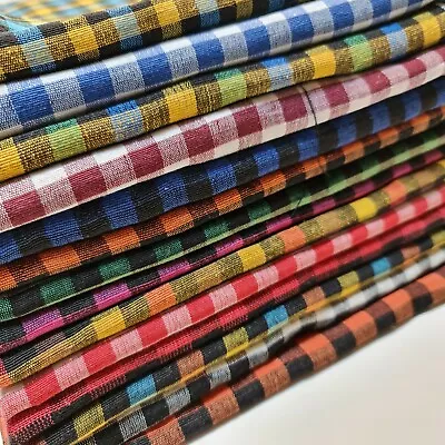 £26.99 • Buy *Clearance* Luxury Gingham Check 100% Cotton Linen Woven Material Fabric 44 