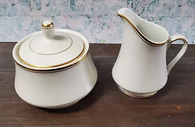 Mikasa Trousdale L2801 Ivory China Cream And Sugar Bowl Ivory Gold Trim 2pc • $16.80