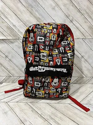 Walt Disney World Mickey Mouse All Over Face Multi Logo Pockets Large Backpack • $28.28