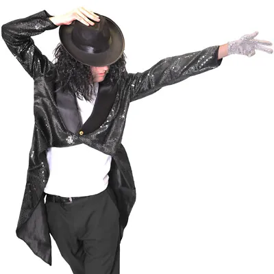 Mens Jacko Costume Top Tailcoat Hat Glove Wig Halloween Fancy Dress Outfit • £23.49