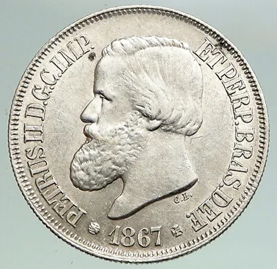 1867 BRAZIL Antique Brazilian Coat-Of-Arms ANITQUE Silver 500 Reis Coin I92130 • $214.65