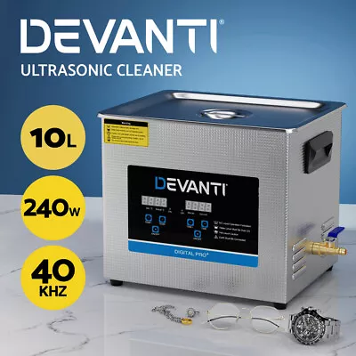 Devanti 10L Ultrasonic Cleaner Heater Cleaning Machine Timer Industrial 240W • $189.95