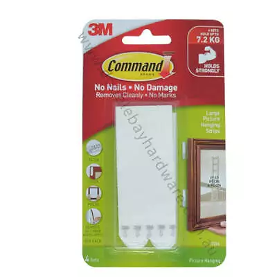 3M Command Damage-Free Hook 4 Sets Large Picture Hanging Strips 7.2Kg 17206 • $13.26