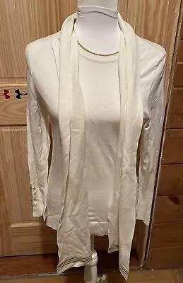 NWT Hilary Radley For Katherine Barclay White Sweater With Scarf Size XSmall~NEW • £16.53