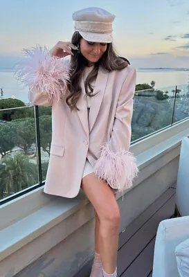 $172.64 • Buy Zara Straight Blazer With Feathers Beige-pink New Ss23 Sizes Xs-xxl Ref.2392/707