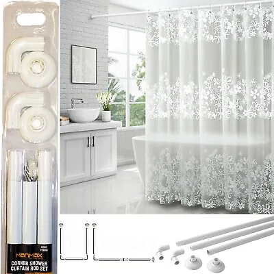 £11.99 • Buy 3pc Corner Shower Curtain Rod Set 31.5  Bathroom Home Rail Pole Bath Accessory