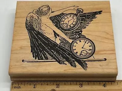 ANGEL TIME CLOCK Rubber Stamp JUST FOR FUN Altered Art Collage Steampunk • $9.95