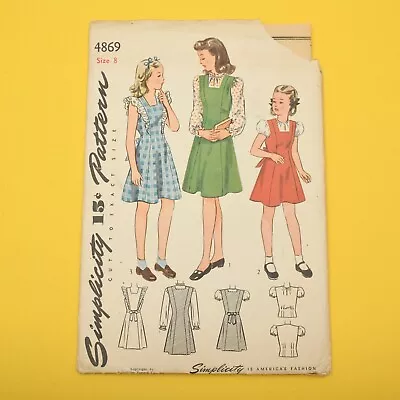 Vintage 1940s Simplicity Girls’ Jumper & Blouse Sewing Pattern 4869 Size 8 UC FF • $12