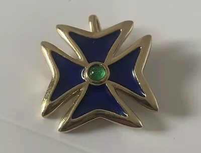 Maltese Cross Brooch Pendant Blue Enamel Gold Tone Metal • £4.99