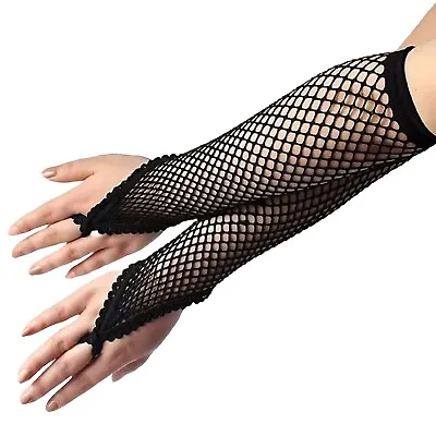 Goth Black Finger Loop FISHNET RING ARM WARMERS SLEEVES Punk Diva Costume Gloves • $5.97