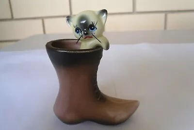 Vintage Japan Ceramic Cat Kitten In A Boot Figure Figurine - Small  9cm High • $14.95