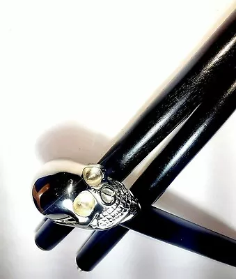 £32.98 • Buy Terminator Silver Brass Skull Head Handle Black Wooden Walking Stick Cane Wands