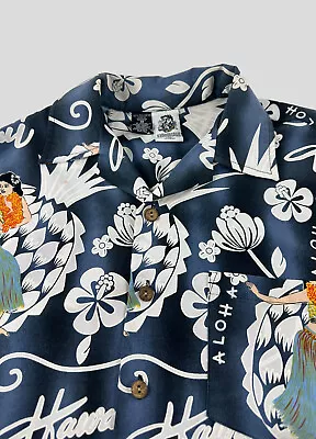 Kennington  Men’s  Medium  Hula Girl Hawaiian Print Shirt Short Sleeve Button Up • $19.49