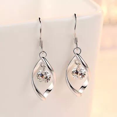 Leaf Drop Dangle Swirl Hook Long Earrings 925 Sterling Silver Womens Jewellery • £3.99