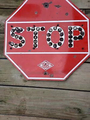 RARE Distressed 1940s “AAA” PORCELAIN STOP SIGN/PLASTIC REFLECTORS/HIGHWAY Dept  • $515