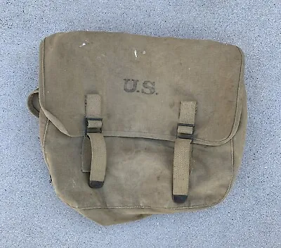 Vintage WWII U.S. Army Musette Field Bag Militaria Khaki Canvas 1942 • $119.99