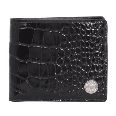 Brand New Versace Mens Black Leather With Metal Logos Bifold Wallet Dpu2463 1a08 • $438