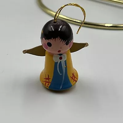 Vtg 1979 Little Folk Hand Painted Wood Christmas Ornament Angel • $5.10