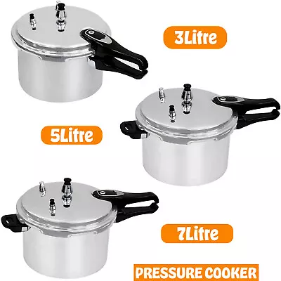 3/5/7 Litre Home Dual Handle Aluminum Pressure Cooker Kitchen Catering Cookware • £23.85