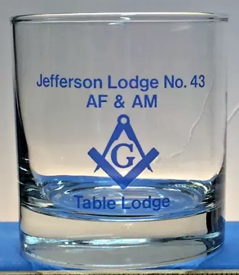 Jefferson Lodge No. 43 AF & AM Table Lodge Masonic Rocks Glass 8oz • $12