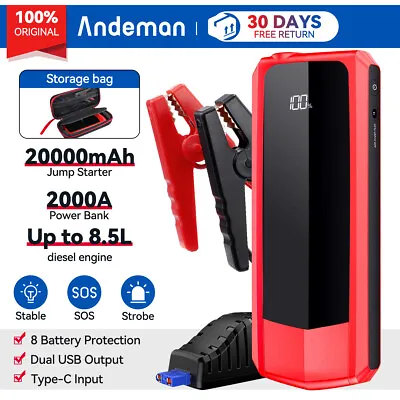 $75.99 • Buy ANDEMAN 2000A Car Jump Starter 12V Battery Booster Charger Power Bank Portable