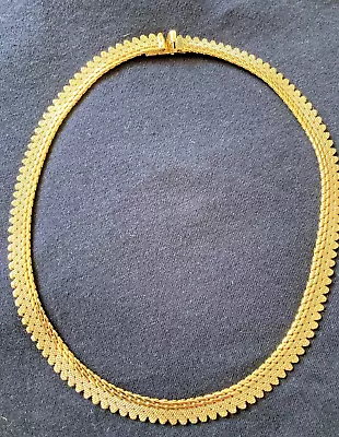 Vintage Signed Monet Flat Textured Woven Choker Collar Chain Gold-Tone Necklace • $28.99