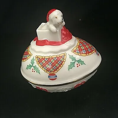 Vintage 1994 Lenox USA  The Christmas Surprise  Lab Puppy Dog Egg Trinket Box • $9.04