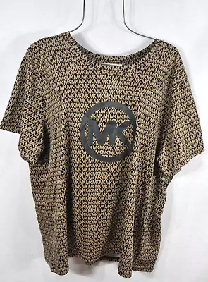 Michael Kors Women's Brown Black MK LOGO T-Shirt 2X Blouse Pullover Shirt NWT • $39.99