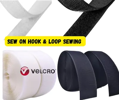 VELCRO® Sew On  Hook & Loop (set) Sewing-On Fabric Brand Tape Black White • £1.99