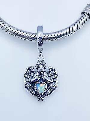 💖 Guardian Angel Opal Dangle Love Heart Charm Genuine 925 Sterling Silver 💖 • £17.95