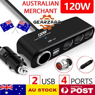 4 Way Car Cigarette Lighter Splitter Multi Socket 12V 24V USB Charger Adapter • $12.49