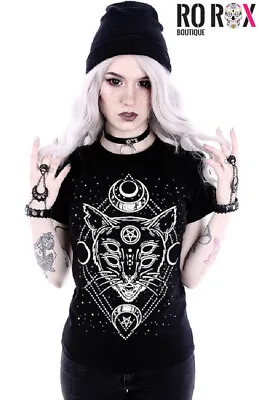 Restyle T-shirt Pentagram Sphynx Occult Wicca Moon Witchcraft Galaxy Cat Top Tee • £20