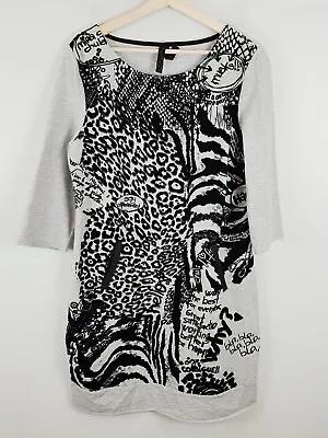 [ DESIGUAL ] Womens Patterned Inma Grey & Black Velvet Dress | Size XL Or AU 16 • $95