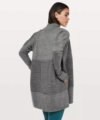 £69.67 • Buy Lululemon 10 Sit In Lotus Wrap Heathered Medium Gray Cardigan Sweater Yoga Over