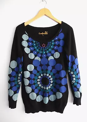 Desigual Womens Jumper XL Colourful Circles Knit Embellished Cotton Blend • $29