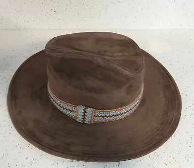 Vintage Cowboy Hat YA Brown Felt With Multi Color Band Size Small Made In Korea • $24.99