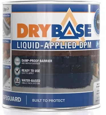 Drybase Liquid Damp Proof Membrane 1 LitreBlack - Damp Proofing Paint For & And • £29.49
