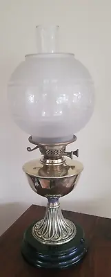 Duplex Oil Lamp With Brass  Font & Ceramic Base & Frosted Globs Shade • £65