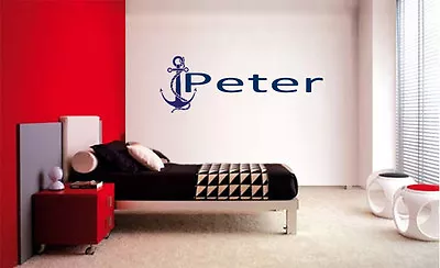 Custom Childs Name Anchor Vinyl Wall Decal Pirate Nautical Words Sticker Letters • £10.23