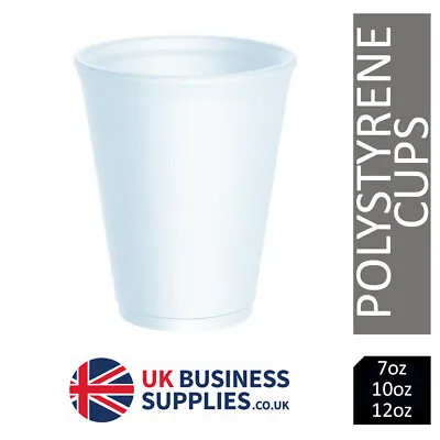 £12.99 • Buy White Disposable Polystyrene Cups Insulated Hot Cold Tea Coffee 7oz 10oz 12oz