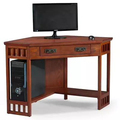 Computer Writing Desk With Drop Front Keyboard Drawer Mission Oak Corner 48 In. • $405.95