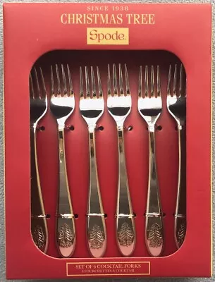 Set Of SIX Spode Christmas Tree Stainless Steel Flatware Cocktail Forks NIB • $24.95