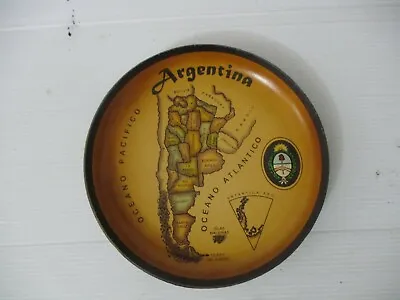A Vintage Mashed Paper Made (?) Decorated  Plate With Argentina Map  70's. • $19.95