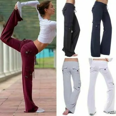 Womens Stretchy Soft Eco-friendly Bamboo Yoga Pants Wide-legged Multiple Pockets • $18.26