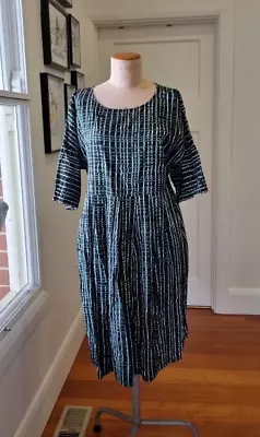 Gorman Green 14 - 18 ( L ) Green Black White Patterned Cotton Dress W/ Pockets • $100