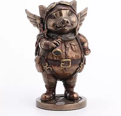 Stunning Cold Cast Bronze Steampunk Aviator Flying Piggy Figurine • $44.55