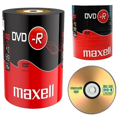MAXELL DVD-R 16x RECORDABLE 4.7GB GENUINE BLANK DVD DISCS 120 MINS X 100 PACK • £20.95