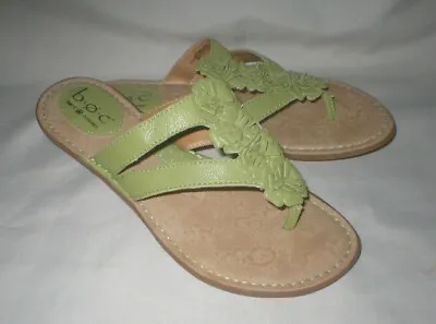 B.O.C. Born Concept Green Leather Flower Detail Thong Flip Flop Sandals Size 8 • $22