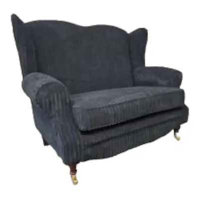 Wing Back Queen Anne Cottage Two Seat Sofa In Navy Jumbo Cord  Fabric • £819